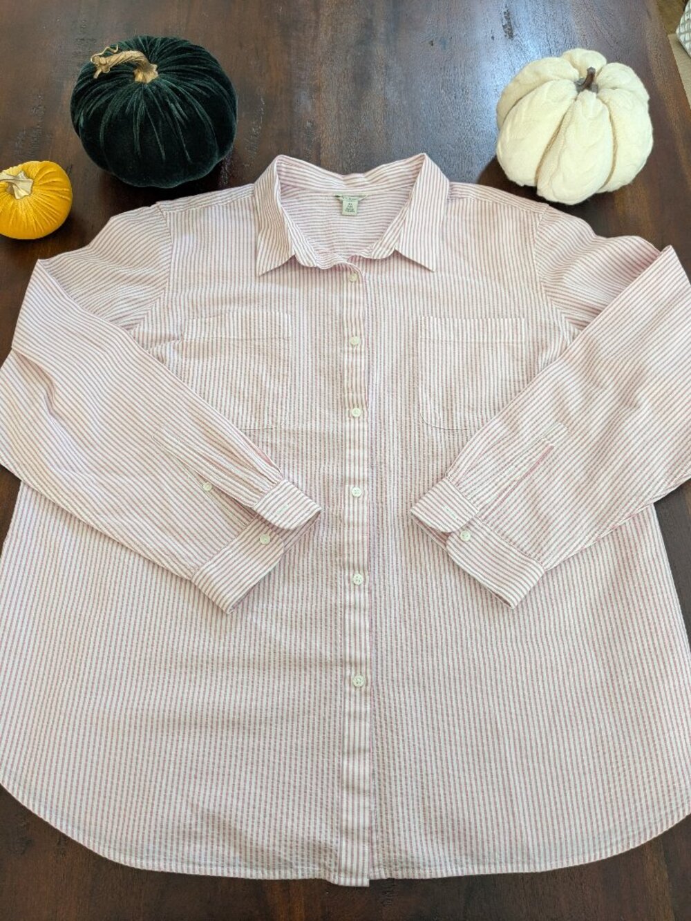 L.L. Bean Pink & White Striped Seersucker Button Down Shirt 3X Plus